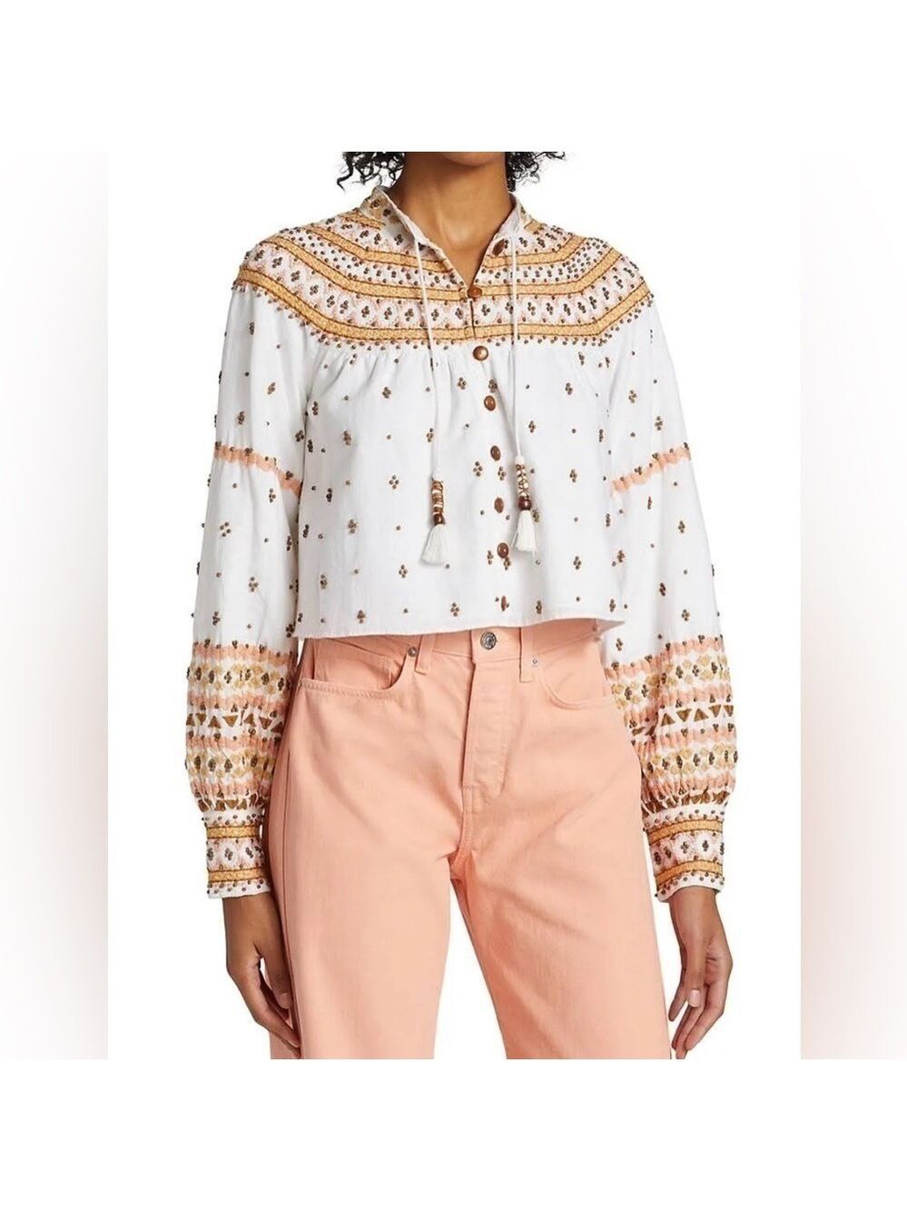 Veronica Beard Fernanda Embellished Beaded Linen Blend Crop Jacket Sz L - Picture 7 of 12